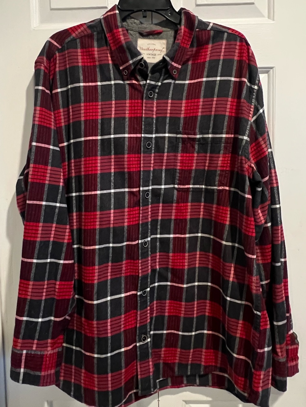 Plaid Button-Down Shirt - Men’s Casual , 100% Cotton, Weatherproof Vintage